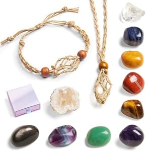 AOEUSLL Healing Crystals Chakra Necklace Set, Positive Energy Healing Stones Necklaces Bracelet Set, Crystal Cage Necklaces Holder, Meditation Gifts for Women Boho Accessories