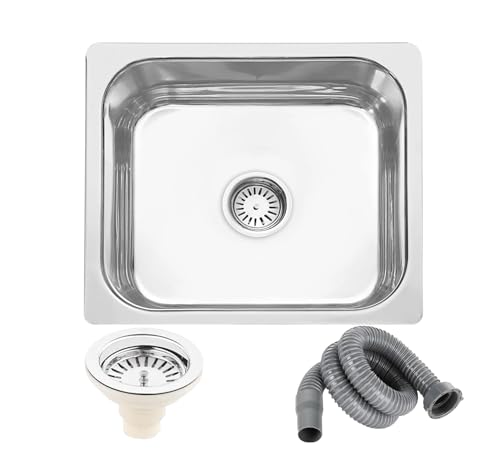 Image of Fossa 18x16x9 Inch ๐-๐๐๐๐ ๐๐๐๐๐๐๐๐ Single Bowl Stainless Steel Kitchen Sink with Coupling Heavy Duty Sink for Home Modular Kitchen Deep Bowl Drain System Silver (Glossy Finish)