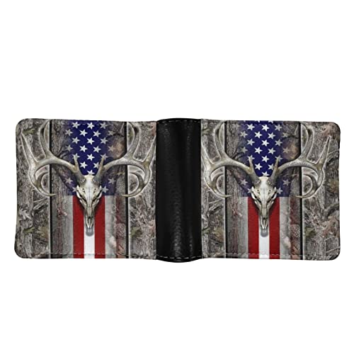 Ledback Deer American Flag Camo Print Pu Leather Men'S Slim Bi-Fold Wallet With Credit Card Holder thumb #1