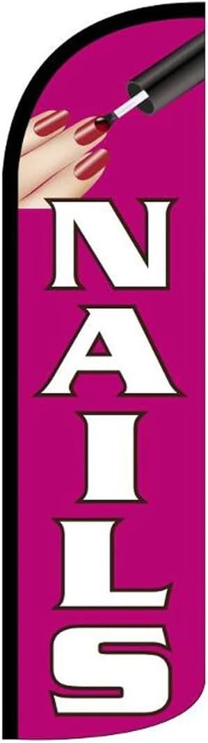 4 Less Co NAILS Windless Swooper Flag Feather Banner Beauty Salon Sign 3x11.5 ft Tall (Flag Only) pq36