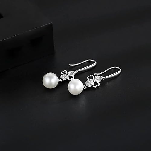 Miniatura 5 de 925 Sterling Silver Pearl Earrings for Women Dangle Pearl Drop Earrings Huggie Gifts for Girls Mother Her