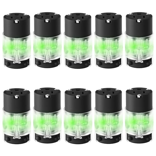 EPLESFTON 10 Pack Lighted 15 Amp 125 Volt Extension Cord Replacement Ends Female Repair Kit NEMA 5-15R 2 Pole 3 Wire Grounding Straight Blade Connector Commercial Grade, UL Listed, Black