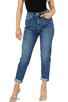 Ex Famous Store Mom Jeans High Waisted for Women UK, Ladies Ankle Grazer Relaxed Fit Jean Dark Blue
