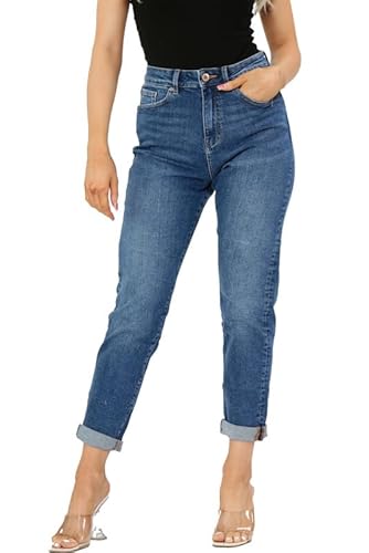 Ex Famous Store Mom Jeans High Waisted for Women UK, Ladies Ankle Grazer Relaxed Fit Jean Dark Blue