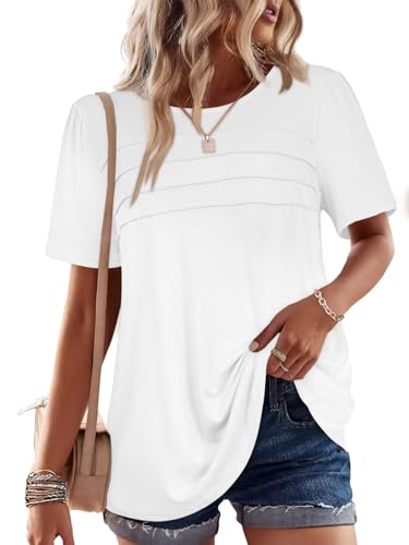 Short Sleeve Tops Womens T Shirts Blouses Dressy Casual Pleated Front Loose fit Outfits2