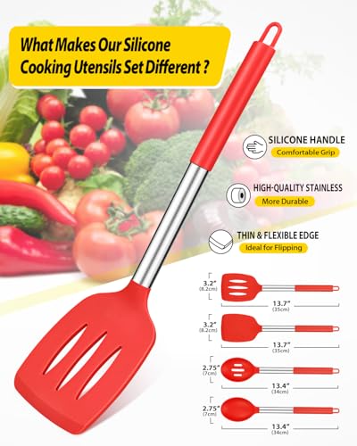 image for BUNDLEPRO Pack of 4 Silicone Cooking Utensils Set, Non Stick Large Sol