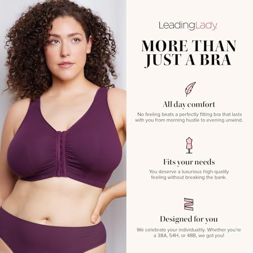 Image of LEADING LADY, Meryl, Front-Closure Cotton Bra, Comfort Sleep for Women, Breathable, Unlined, Full Coverage, Wireless, 36A-56H