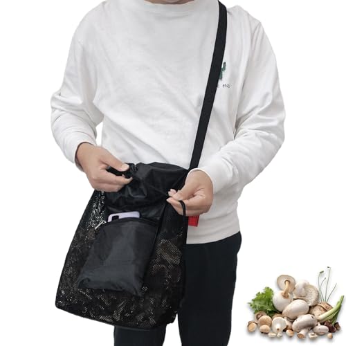 1 Pc Mesh Foraging Bag with Drawstrings & Bottom Support for Mushrooms,Herbs, Wild Plants, Durable...