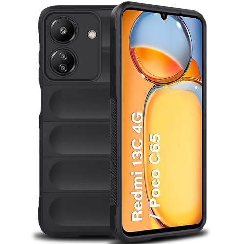 Image of TheGiftKart Liquid Silicon Back Cover Case for Mi Redmi 13C 4G / Poco C65 | Shockproof Military Grade Protection | Micro-Fibre Cloth On Inner Side | Anti-Slip Grip Redmi 13C / Poco C65 (TPU, Black)