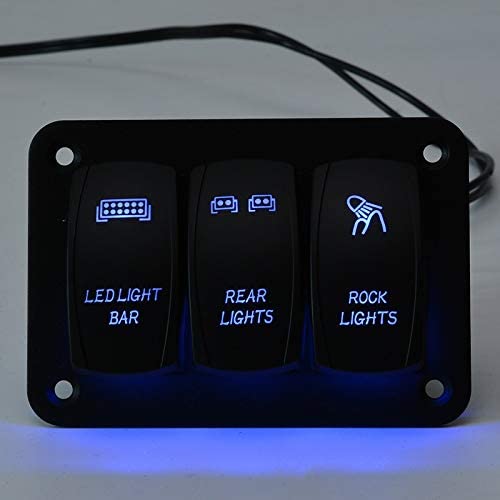 1pc 2 Gang Rocker Switch Panel ON/Off Toggle Switch Control Panel Blue LED Light 12/24V Compatible with Boat Auto Parts