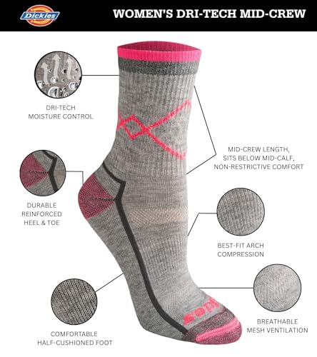 Image of Dickies Women's Dri-tech Advanced Moisture Wicking Mid-crew Socks, Available in M-l (6, 12 Pairs)