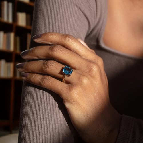 London Blue Topaz Emerald Cut Solitaire Ring - 14K Rose Gold Bridal Wedding Ring, November Birthstone Anniversary Jewelry Gift for Women, Engagement, Mother’s Day3