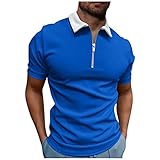 Polo corto para hombre, acogedor, para salir, manga corta, ajuste fresco, con cremallera, cuello en V, color liso, 02-azul real, M