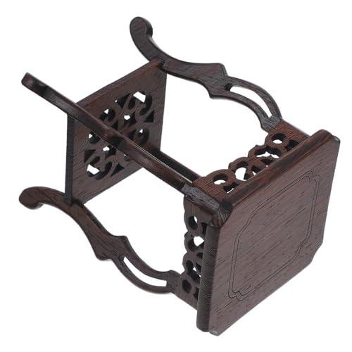 Healifty Wooden Flower Pot Base and Plant Stand, Wenge Wood Miniature Jade Carving Display Holder Jade Stone Base, Suitable for Indoor Office and Home Decor, 9x13.5cm