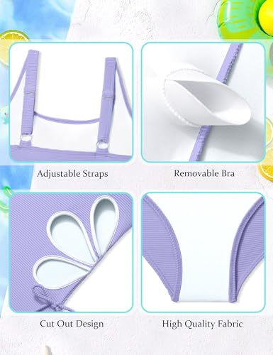 Image of KANGKANG Girls Swimsuit Solid Color Cut Out One Piece Bathing Suit with Chest Pad Adjustable Strap Round Neck Girls' Swimwear
