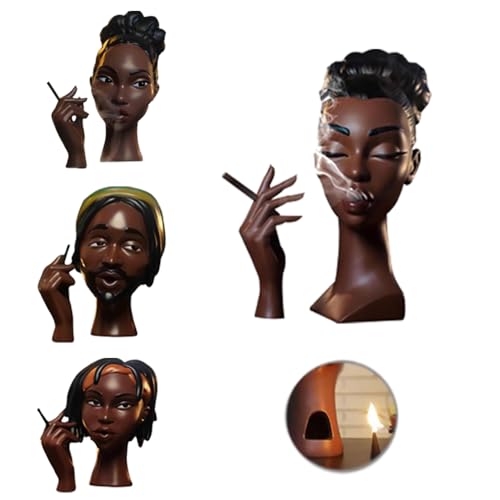 10 Inch Head Incense Burner Black Woman Exquisite and Elegant Incense Burner Unique Home Gift Table Accessories Calm Room Waterfall Decoration (Eyes Closed)