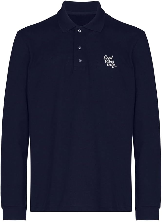 Mens Polo Shirts Good Vibes Only 3352 Embroidered Long Sleeve Shirts