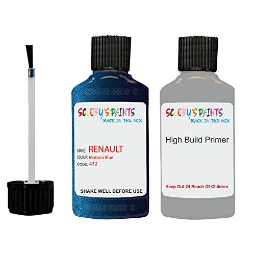 Scoobys Paints Back In The Mix Monaco Blue 432 Paint Touch Up Compatible With Renault Monaco Blue 432 - Paint Touch Up With Anti Rust Grey Primer Undercoat