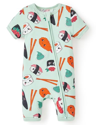 PATPAT Baby Pajama with Bamboo Viscose, Footie Jumpsuit Romper with 2-Way Zipper for Baby Boy Girl Toddler Sleeper Sleepwear, Sushi, 0-3 Month