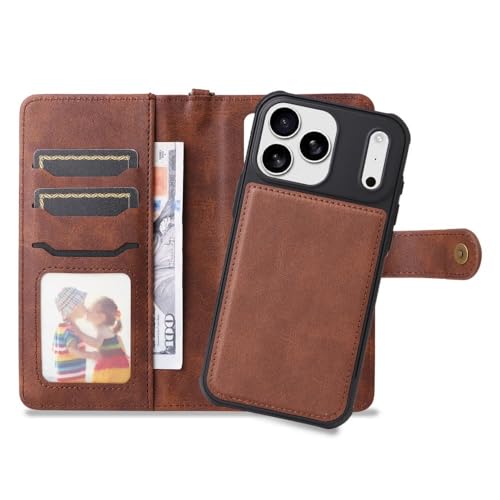 Étui portefeuille iPhone 17 Air café en cuir à rabat magnétique amovible