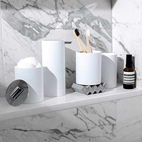 Sleek White Bathroom Accessory Set 4 Pcs Complete Bathroom Set. Modern Bathroom Decor. Bathroom Organizer. Accesorios Para Baños. Industrial Bathroom Accessories. Toothbrush Holder Soap Dispenser Set. #TOP2