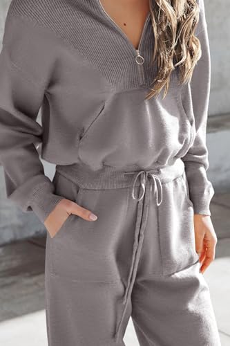 Image of PRETTYGARDEN Women's 2 Piece Sweater Set Pullover Zip Up Sweatshirt Jogger Sweatpants Tracksuit Casual Outfit