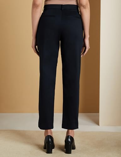 Image of Symbol Premium Women Mid Rise Cotton Tapered Trousers (Flexi-Waist | Smart Casual Pants) (Available in Plus Sizes)