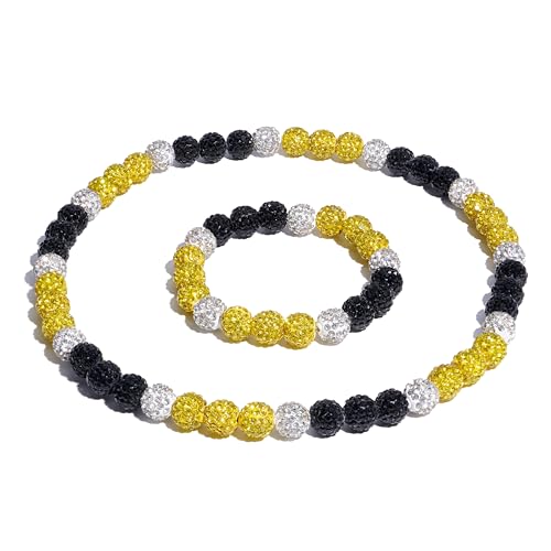 Baseball Necklace 18in Baseball Chain and Bracelet Set Beaded Necklace Pollyanna for Men Women Bling Rhinestone Drip