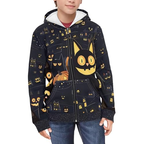 Halloween Hoodie Unisex with Zipper Pockets Sweatshirt for Kids 6-16Y4