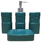 tauzveok set di accessori da appoggio per il bagno di 4 pezzi, include dispenser di sapone, portaspazzolino, bicchiere da bagno, portasapone,verde,4pcs