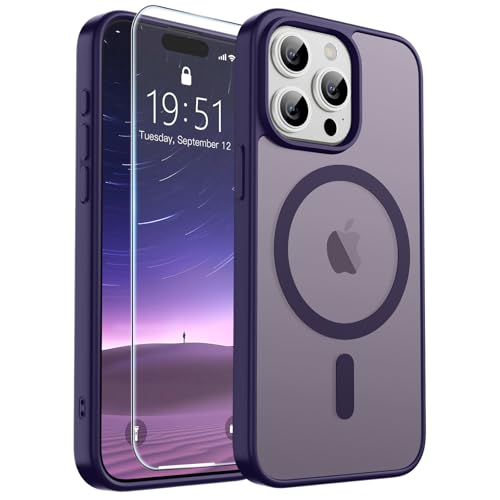 Image of SUPFINE Magnetic for iPhone 15 Pro Case (Compatible with MagSafe) (Military Grade Drop Protection) Translucent Matte Shockproof Phone Case, Dark Purple
