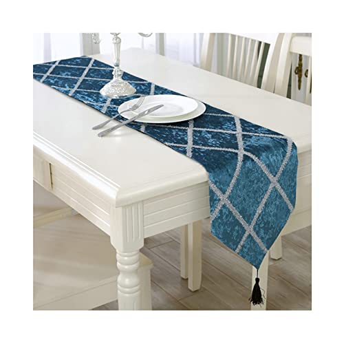 Chemin de table bleu en flanelle idéal pour sublimer vos dîners de fête