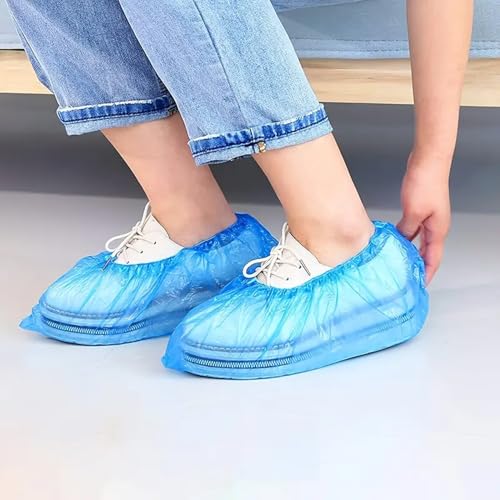 Set mit 10 Einweg-Überschuhe aus CPE – hohe Reißfestigkeit – verstärktes Gummiband – DPI für Haus, Garten und Arbeit – zuverlässiger Schutz – Farbe Blau matt