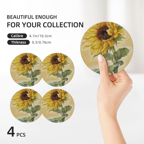 Dessous de verre en céramique lot de 4 tournesol pour protection de table