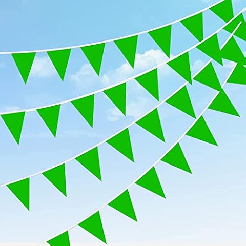 DOJoykey Polyester Fabric Bunting Banner, 20M Green Pennant Banner with 40pcs Large Flags Reusable Waterproof Bunting for Home, Garden, Outdoor, Birthday, Wedding Party Decoration Cover