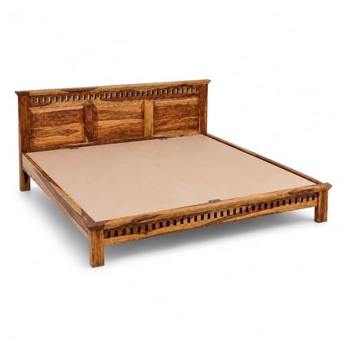 Image of SONA ART & CRAFTS Kuber Solid Sheesham Wood Queen Size Platform Bed Without Storage | Wooden Queen Size Cot Bed | Double Bed for Home - Natural Finish (Assembly Included)
