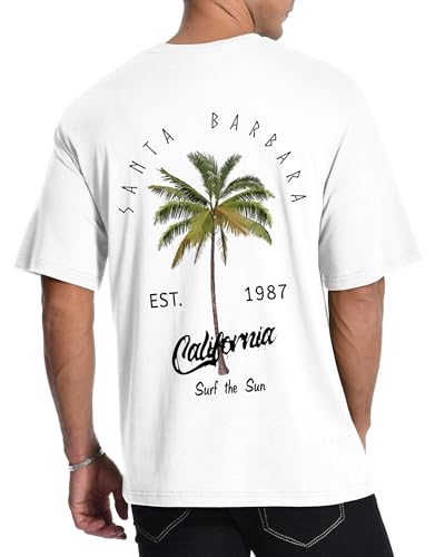 Mens Graphic T-Shirts Short Sleeve Palm Tree Print Summer Top Crewneck Cotton Casual California Tees for Men