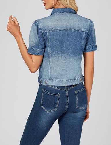 LifeShe Puff Short Sleeve Denim Jacket for Women Summer Cropped Jean Jacket Non-stretch Crop Coat2