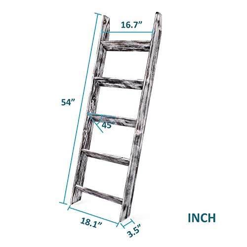 N\A Blanket Ladder - 4.5 Ft Wood Rustic Decorative Quilt Ladder Stand, Wall-Leaning White Vintage Wooden Throw Blanket Rack Holder