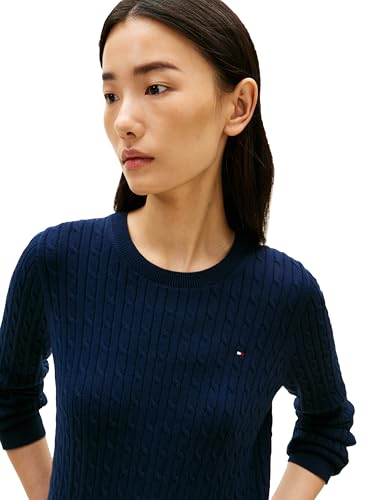 Image of Tommy Hilfiger Women's Cable Knit Crew Neck Sweater Lightweight Pullover