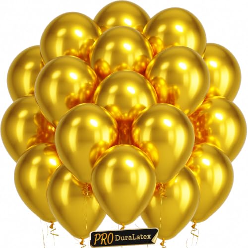 Image of Bezente Pro Duralatex Metallic Gold Extra-Thick Balloons 120 Pack 10 inch | Gold Balloons for Wedding Anniversary Graduation Retirement Golden Birthday Engagement Bachelorette Party Decor