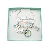 MOM & THREE DAUGHTERS Kindergarten Graduation Bangle Bracelet in Silver Tones | 2026 | Handmade Stainless Steel Personalized with Silver Metal Initial Jewelry | Fabulous Gift for Little Girl's