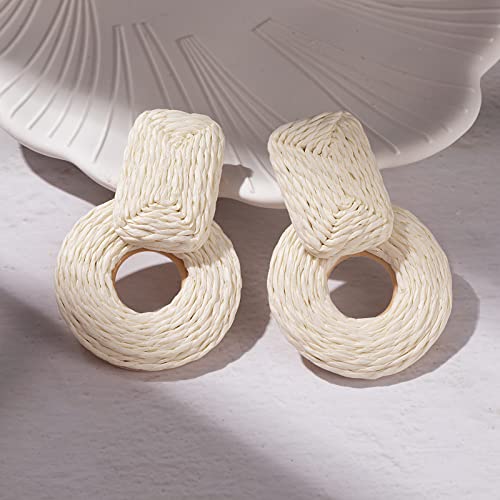 White Boho Statement Raffia Drop Earrings Summer Beach Big Fun Jewelry by Lorsoilyn - Used condition - Image 3