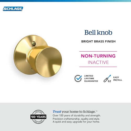 SCHLAGE Bell Non-Turning Dummy Door Knob, Trim, Bright Brass - image 3