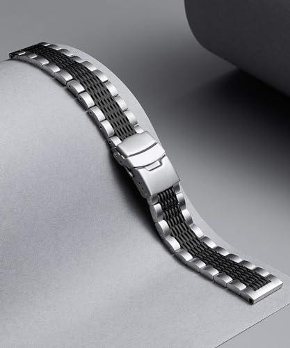 Image of BINLUN Stainless Steel Watch Band, Metal Watch Strap for Men Women Replacement with Double-Lock Deployment Clasp Polished Watch Bracelet Silver Black Gold Rose-gold 18 /19 /20 /21 /22 /24mm