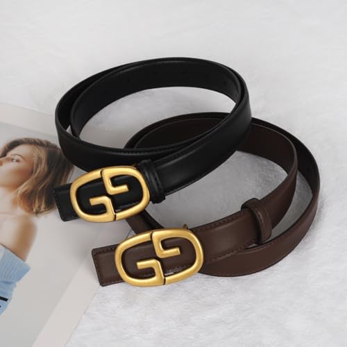 Image of Women's Fashion Classic Metal Buckle Leather Belt with Jeans Dress