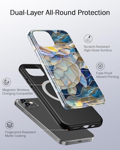 Image of Goodon for iPhone 12 Mini Case Cute - Wireless Charging Compatible - Dual-Layer Hard Shell + Silicone Cover - Protective Phone Case with Trendy Designs for Women - Abstract Sea Turtle | Dual-Layer Hard Shell + Silicone, Slim Fit Protective Phone Cover with Wildflower Designs for Women Girls
