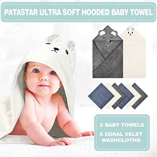 Baby Hooded Bath Towels 2 Pack With 6 Washcloths, 14-Piece Ultra Soft Baby Stuff For Newborn Boys And Girls, Baby Shower Towel Gift For Infant And Toddler (Bear, Elephant) #TOP1