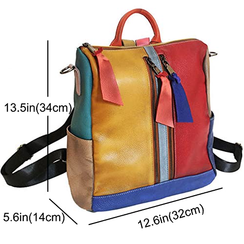 Downupdown 2 in 1 Backpacks for Women Genuine Leather Backpack Single Shoulder Bag Zipper knapsack Satchel Casual Daypack -Multicolour2