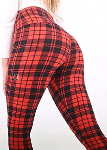 Comfy Forever Red Plaid Regular Plus Size Leggings Full Length Brushed Printed Leggings For Women #TOP5